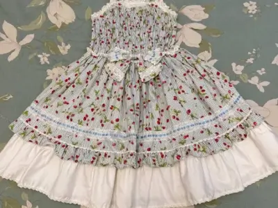 Chocochip Cookie Striped Strawberry Shirring JSK 2008